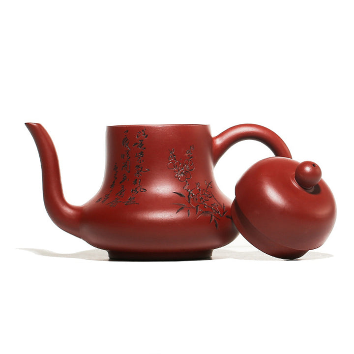 Tetera de kungfú de arcilla púrpura con flor de melocotón de bambú Vintage con Buddha Stones