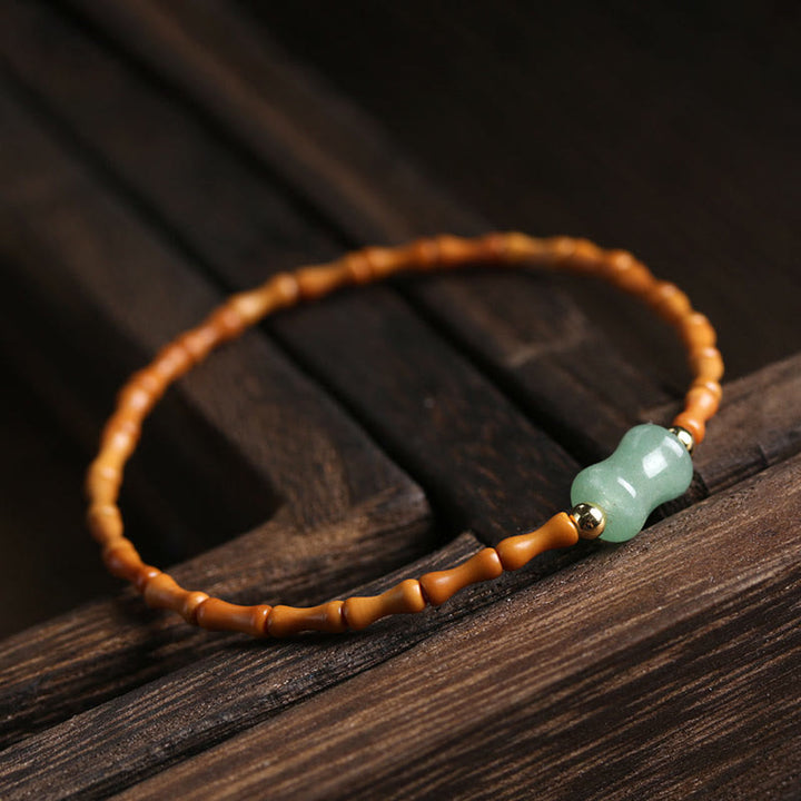 Pulsera de la suerte con diseño de bambú de aventurina verde y oliva natural con Buddha Stones