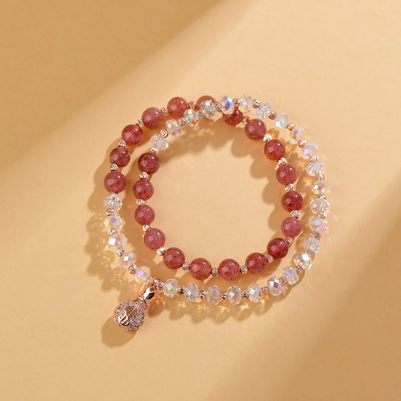 Pulsera positiva con dije para bolsa de dinero con cristal blanco de cuarzo fresa y Buddha Stones
