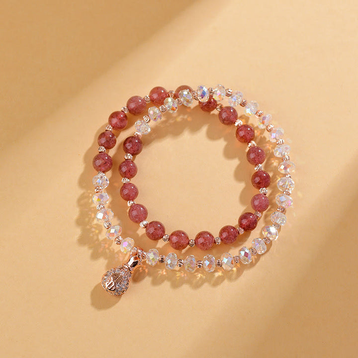 Pulsera positiva con dije para bolsa de dinero con cristal blanco de cuarzo fresa y Buddha Stones