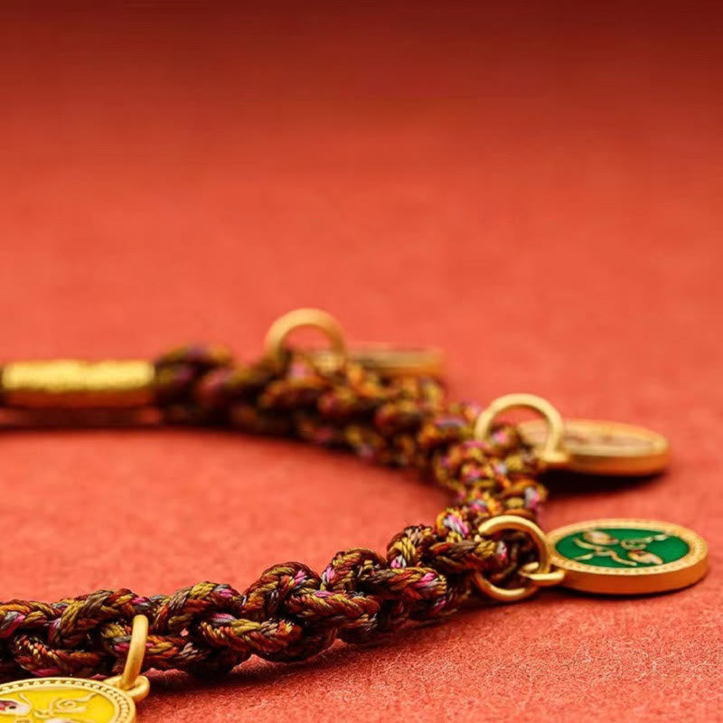 Pulsera de cuerda trenzada de la suerte Thangka de los cinco dioses tibetanos de la riqueza