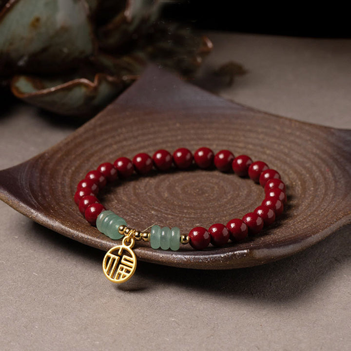 Pulsera de bendición de la suerte de aventurina verde cinabrio con Buddha Stones