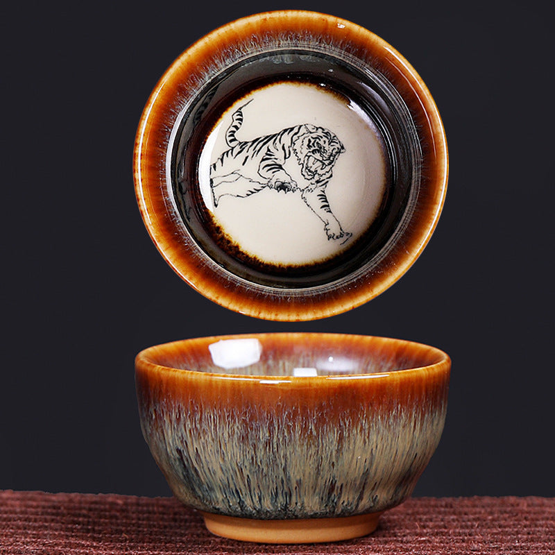 Taza de té de cerámica con diseño del zodíaco chino, 12 Buddha Stones, Kung Fu Jian, taza de té chino Zhan, 73ml