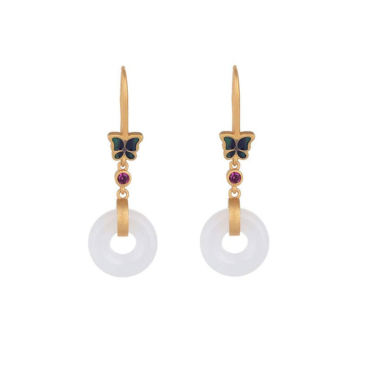 Pendientes de la fortuna de mariposa de jade blanco FengShui