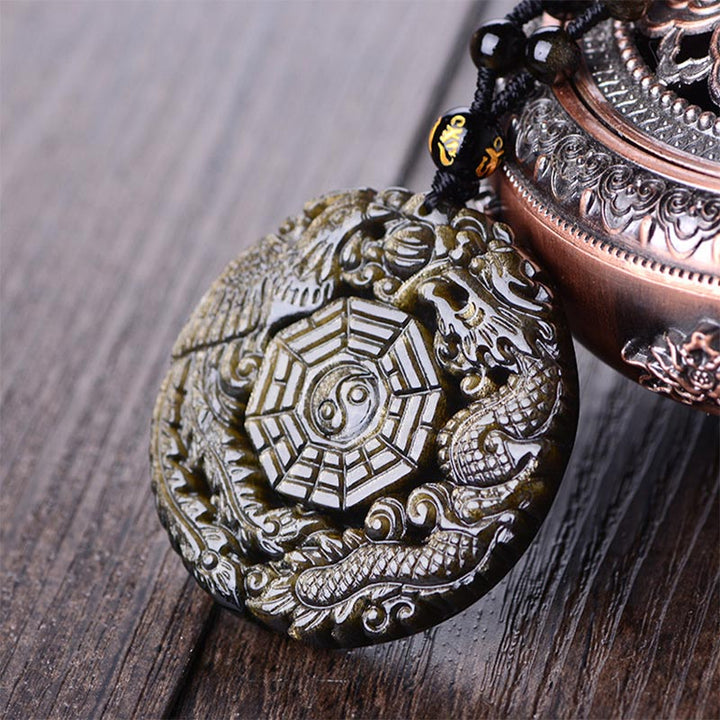 Colgante de collar de energía curativa de obsidiana dorada con Buddha Stones