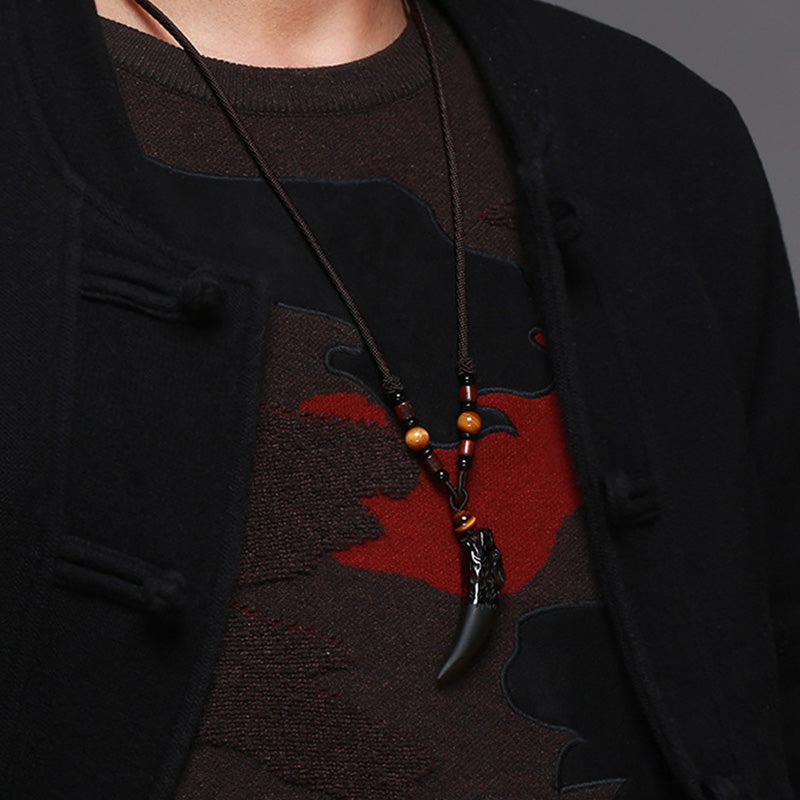 Colgante de collar con diseño de diente de lobo, obsidiana de hielo Natural, Buddha Stones - image 5