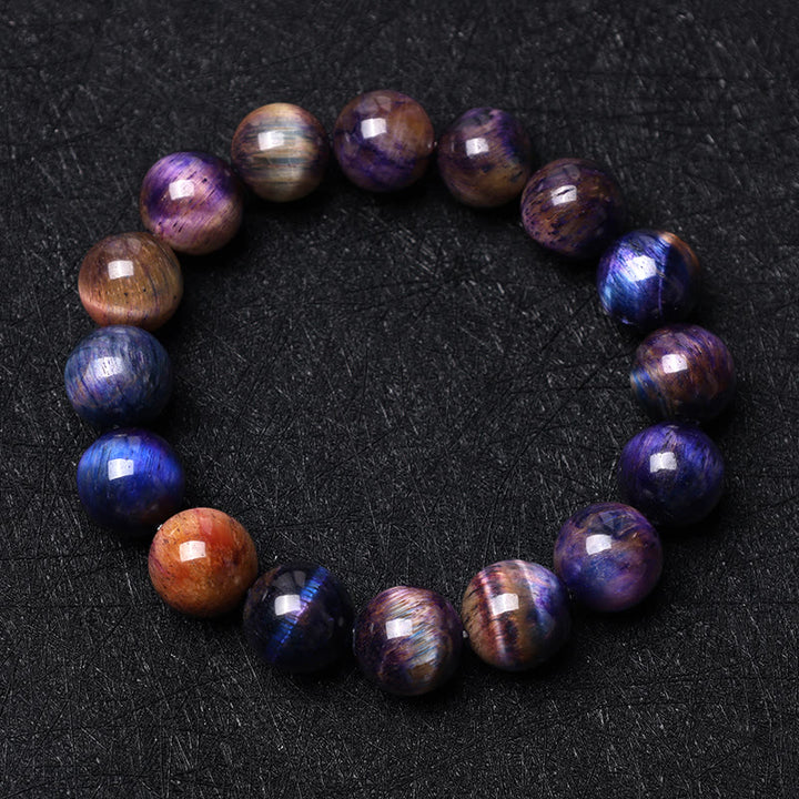 Pulsera de fuerza de protección de ojo de tigre púrpura natural de Buddha Stones