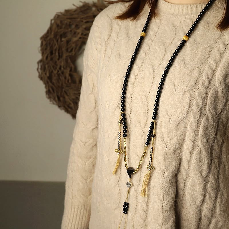 Pulsera de protección de cuentas Dzi de tres ojos de ónix negro con cuentas tibetanas de 108 Mala