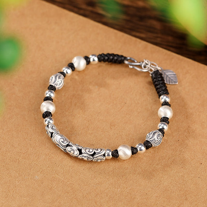 Pulsera de cadena de riqueza de nube auspiciosa de plata de ley 999 de cobre hecha a mano con Buddha Stones del Tíbet - image 16