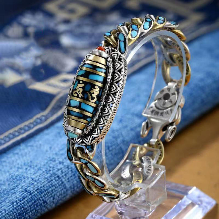 Pulsera giratoria de protección turquesa con cuentas Dzi de nueve ojos tibetanas de Buddha Stones Om Mani Padme Hum - Om Mani Padme Hum (Amor ♥ Enfoque) - 22 cm apto para circunferencia de muñeca de 20 cm - image 3