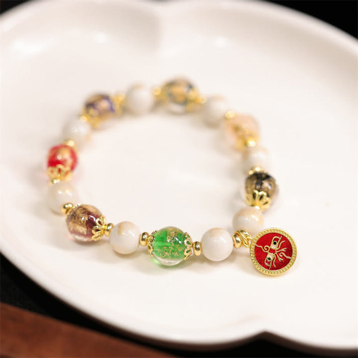 Buddha Stones tibetanas, cinco dioses de la riqueza, fortuna, cuentas de cristal Liuli, cuentas de porcelana de ceniza de incienso, pulsera con abalorio