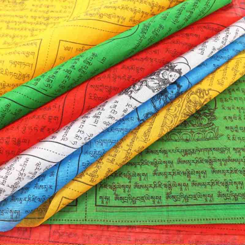 Bandera de oración tibetana de 5 colores, caballo de viento auspicioso al aire libre, 25 uds.