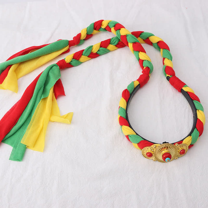 Accesorios para el cabello con cuentas de borlas coloridas tibetanas - Verde - Tres cuentas - image 16