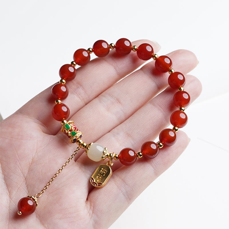 Pulsera con dijes de confianza con carácter de Jade Hetian de ágata roja Natural con Buddha Stones