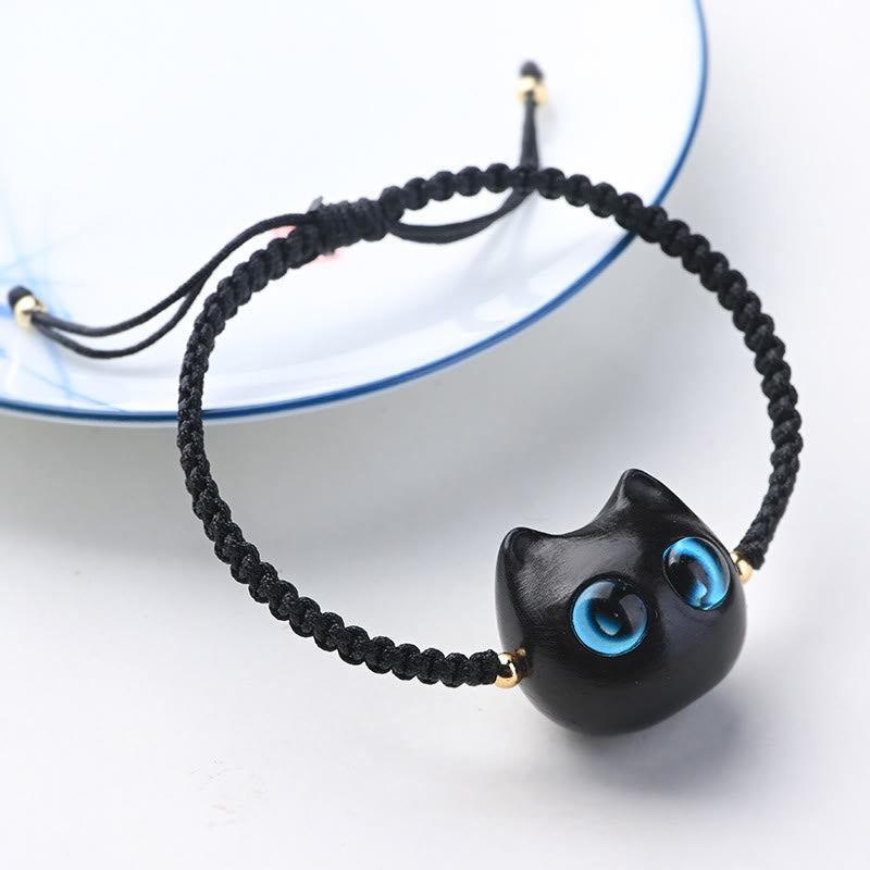 Pulsera trenzada con Buddha Stones, hoja pequeña, sándalo rojo, madera de ébano, cabeza de gato bonita, protección tranquila - Madera de ébano (Equilibrio♥Tranquilidad) (Circunferencia de la muñeca 14-16 cm) - image 11
