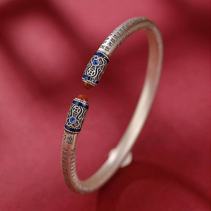 Pulsera de protección de ágata roja grabada con Sutra de corazón de plata de ley 999 con Buddha Stones - image 3