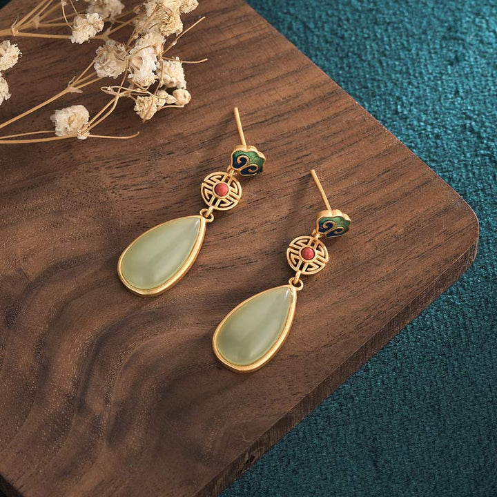 Pendientes de fortuna con doble felicidad de jade FengShui de Buddha Stones