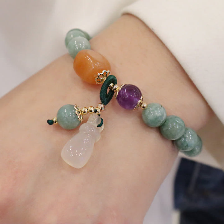 Pulsera curativa de cristal de amatista con hebilla de paz y deseo de calabaza de loto de jade cian