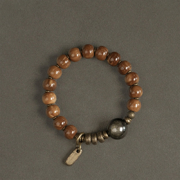 Pulsera de la suerte con Buddha Stones de Kuka, ojo de tigre, brillo dorado, obsidiana, cobre, riqueza