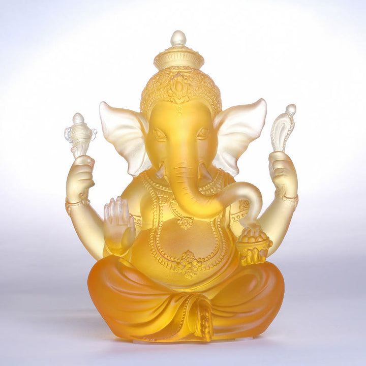 Buddha Stones hechas a mano, Ganesh Ganpati, estatuilla de elefante Liuli, pieza de arte con cristal, estatua de protección, decoración del hogar - Ganesh Color Ámbar 11,5*9*14,5 cm - image 0