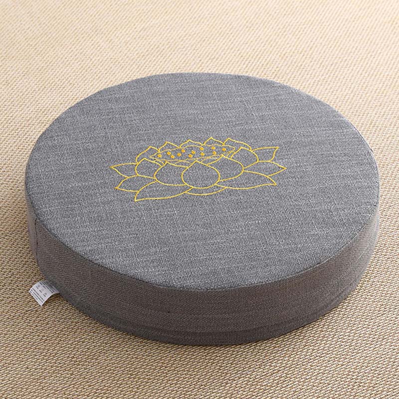 Cojín de asiento de meditación de lino y algodón con bordado de loto y Buddha Stones