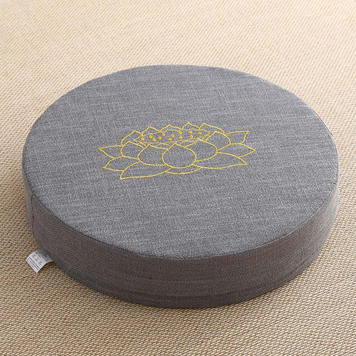 Cojín de asiento de meditación de lino y algodón con bordado de loto y Buddha Stones