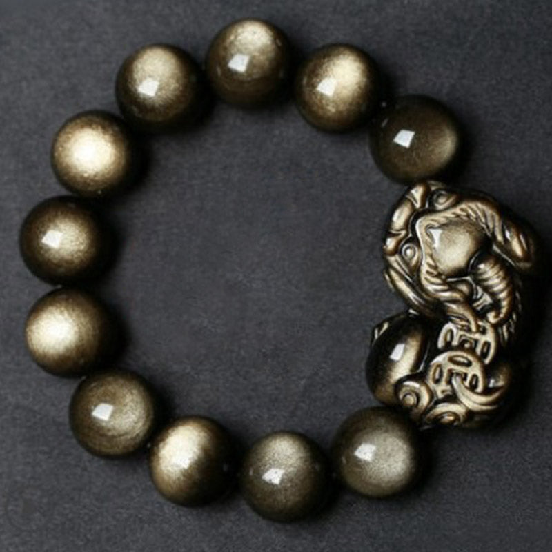 Pulsera de protección de obsidiana dorada FengShui PiXiu