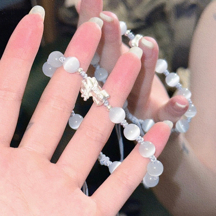 Pulsera de fuerza PiXiu con Buddha Stones, obsidiana negra natural, ojo de gato, cristal rosa