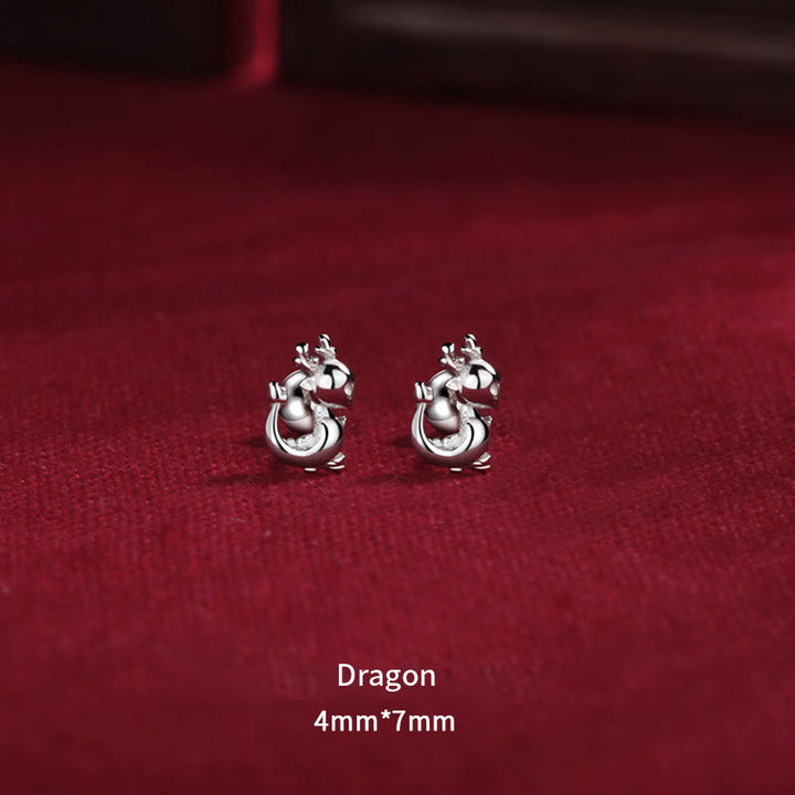 Pendientes de plata de ley 925 con Buddha Stones, diseño del año del dragón, protección de la suerte