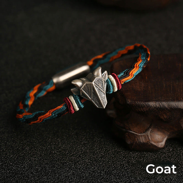 Pulsera de cuerda con nudo de reencarnación colorida, protección del zodíaco chino, Año del Dragón, plata de ley 999 hecha a mano con Buddha Stones - Cabra - 19 centímetros - image 17