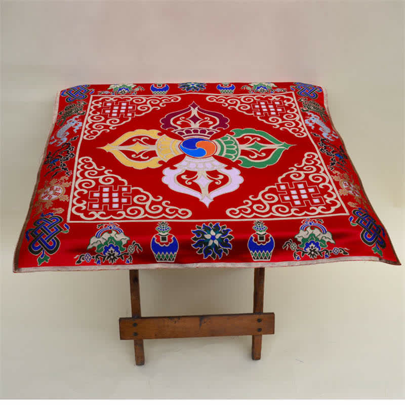 Tapete para altar de oración con nudo sin fin, tapete para meditación curativa, 8 símbolos auspiciosos, camino de mesa