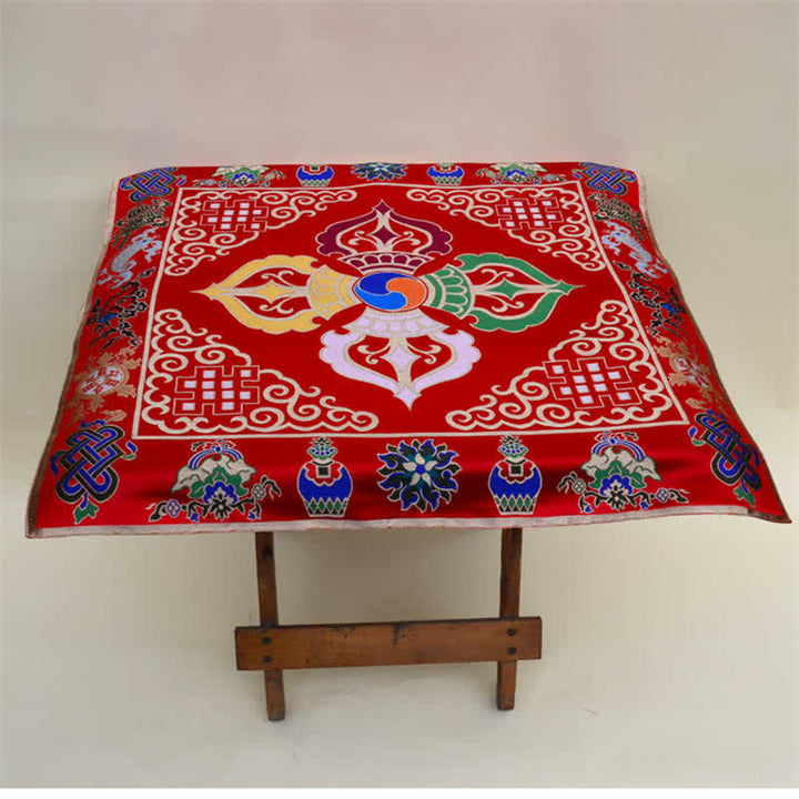 Tapete para altar de oración con nudo sin fin, tapete para meditación curativa, 8 símbolos auspiciosos, camino de mesa