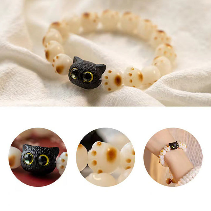 Pulsera de la paz del gato de la suerte de la pata encantadora de sándalo rojo de la semilla de Bodhi Natural de las Buddha Stones - image 6