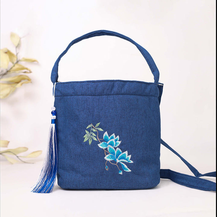 Buddha Stones, glicina, ciruela, loto, flor de cerezo, algodón, lino, lona, bolso cruzado, bolso de hombro