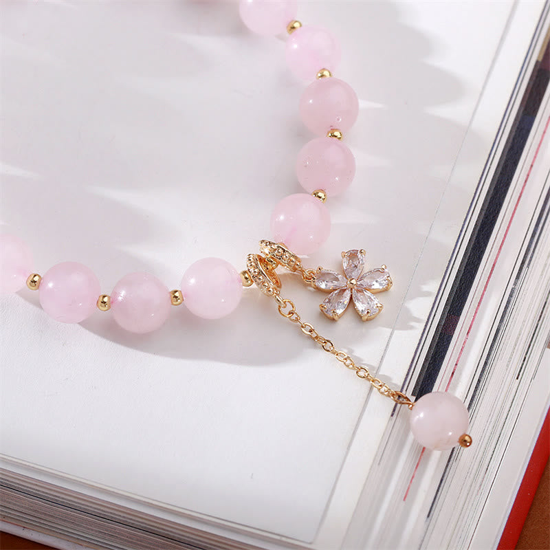 Pulsera de amor de flor de ciruelo de cristal rosa natural - image 2