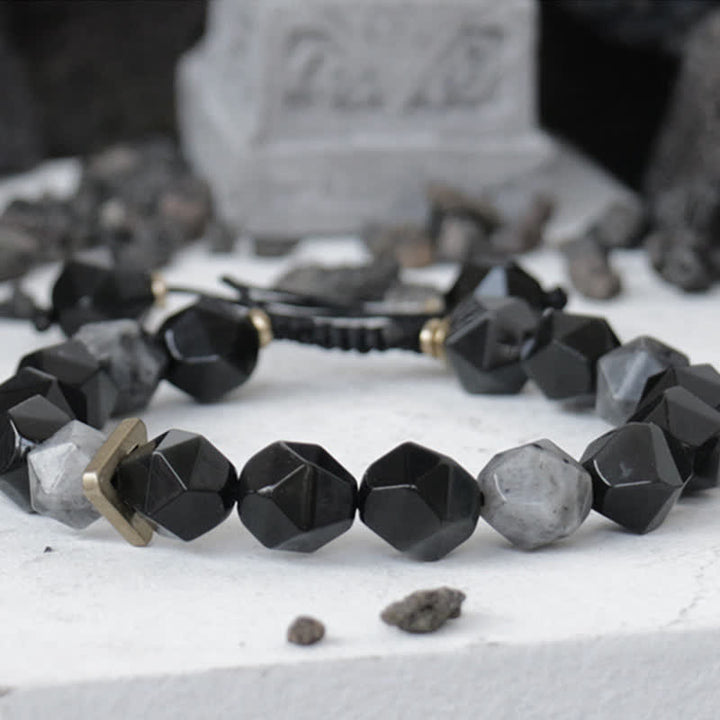Pulsera de purificación de piedra con brillo negro de obsidiana negra