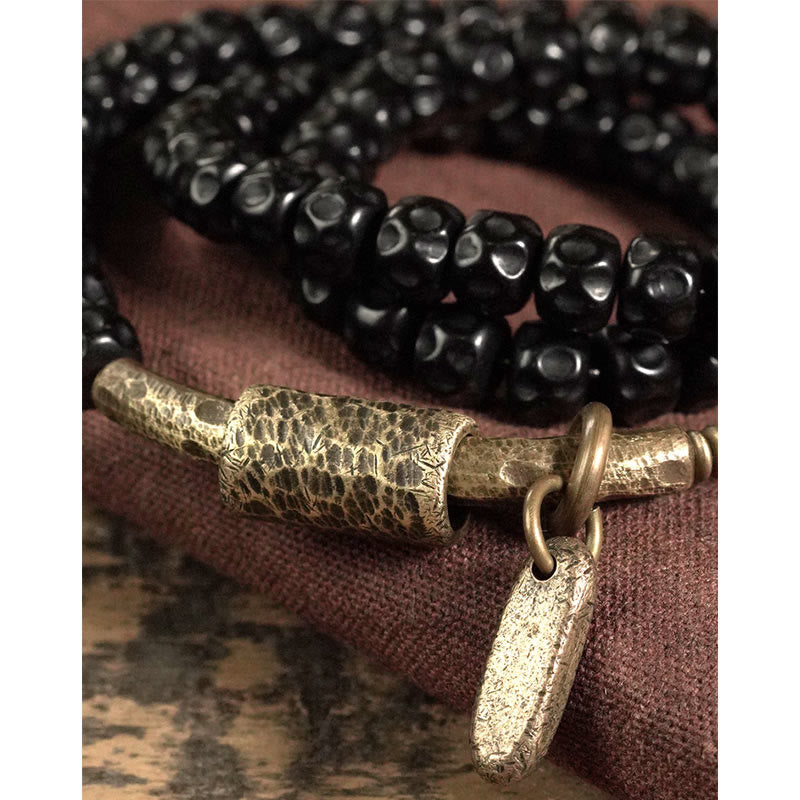 Pulsera de triple vuelta con Buddha Stones, concha de coco retro, latón y cobre. - image 8