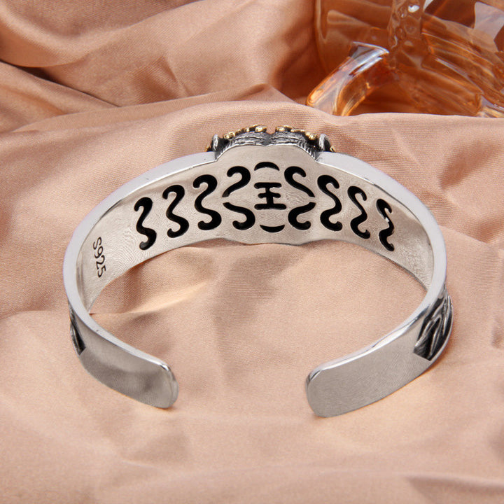Pulsera de plata de ley 925 con Buddha Stones , diseño de tigre del zodíaco chino, para mantener alejados a los espíritus malignos