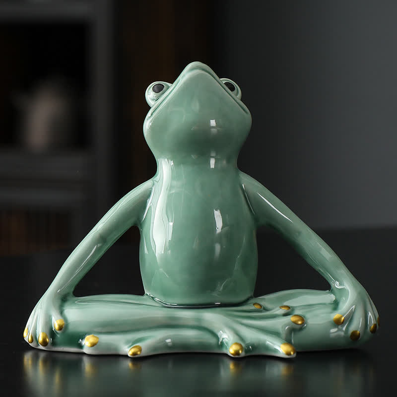 Decoración de estatua de rana Zen de cerámica meditando - Rana de meditación - Verde - image 4