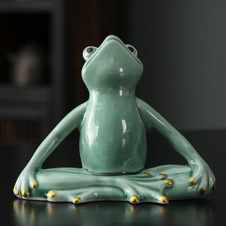 Decoración de estatua de rana Zen de cerámica meditando - Rana de meditación - Verde - image 4
