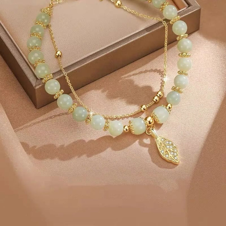Pulsera con cuentas de la suerte, con Buddha Stones, hoja de jade, Ginkgo, tulipán, cacahuete, Fu