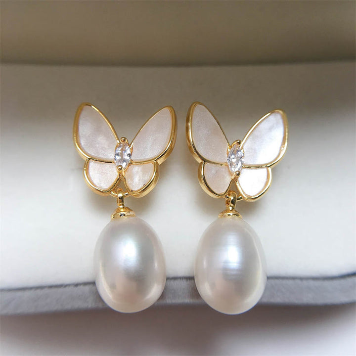 Pendientes de plata de ley 925 con Buddha Stones , chapados en oro de 18 quilates, perlas de cobre, mariposa, optimismo