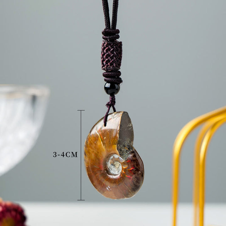 Colgante de collar curativo de meditación con patrón de caracol fósil de amonita Natural de Buddha Stones