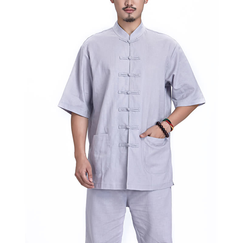 Conjunto de ropa para hombre, diseño de botones de rana china, Buddha Stones , meditación, oración, algodón, lino, espiritual, Zen, práctica de Yoga - Gris (manga corta) - US/UK/AU44，EU54 (3XL) - image 20
