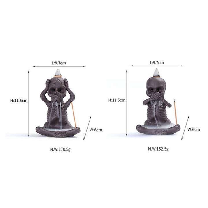 Buddha Stones, pequeño cráneo, fantasma, arcilla púrpura, reflujo de humo, fuente, decoración de quemador de incienso de paz
