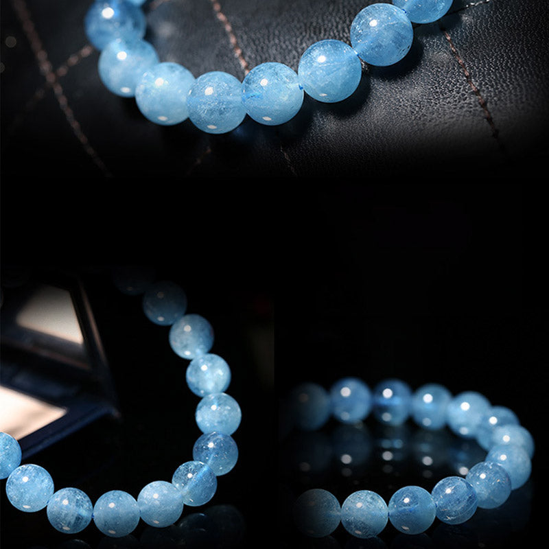 Buddhastoneshop Pulsera curativa de paz con cuentas de aguamarina