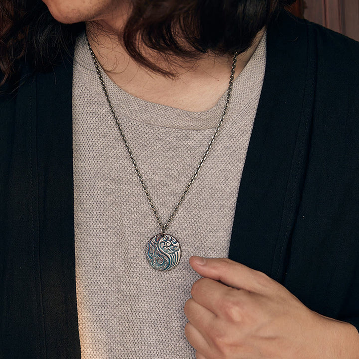 Collar con colgante de equilibrio de agua y fuego Yin Yang de plata de ley 990 con Buddha Stones - image 9