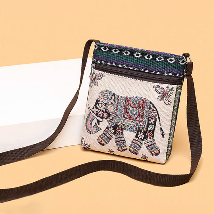 Bolso bandolera de lona bordado con mariposa de elefante, bolso bandolera