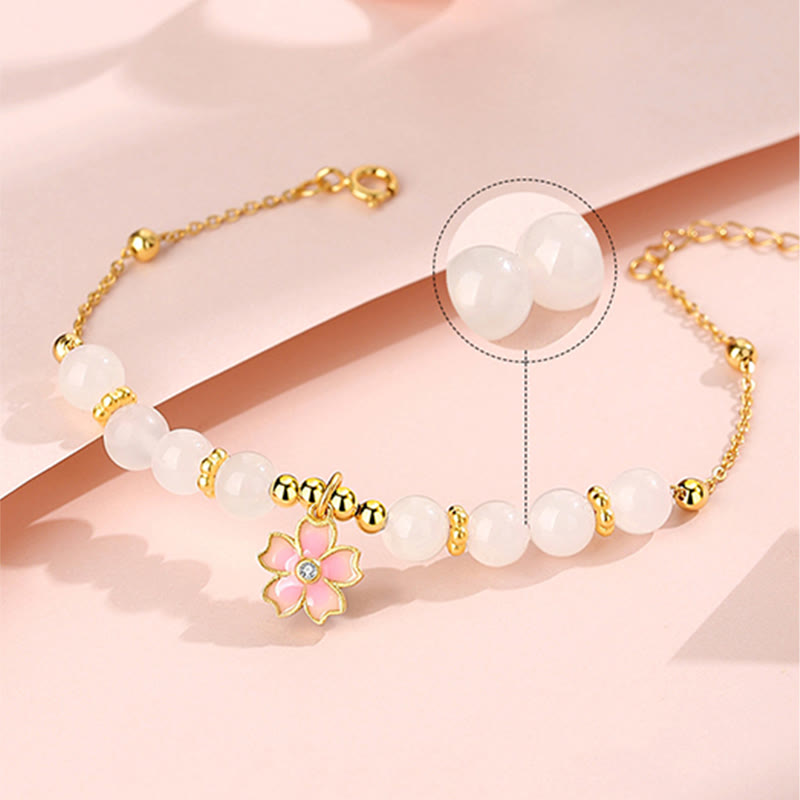 Pulsera de protección de flor de cerezo de jade blanco hetiano de plata de ley 925 con Buddha Stones - image 4