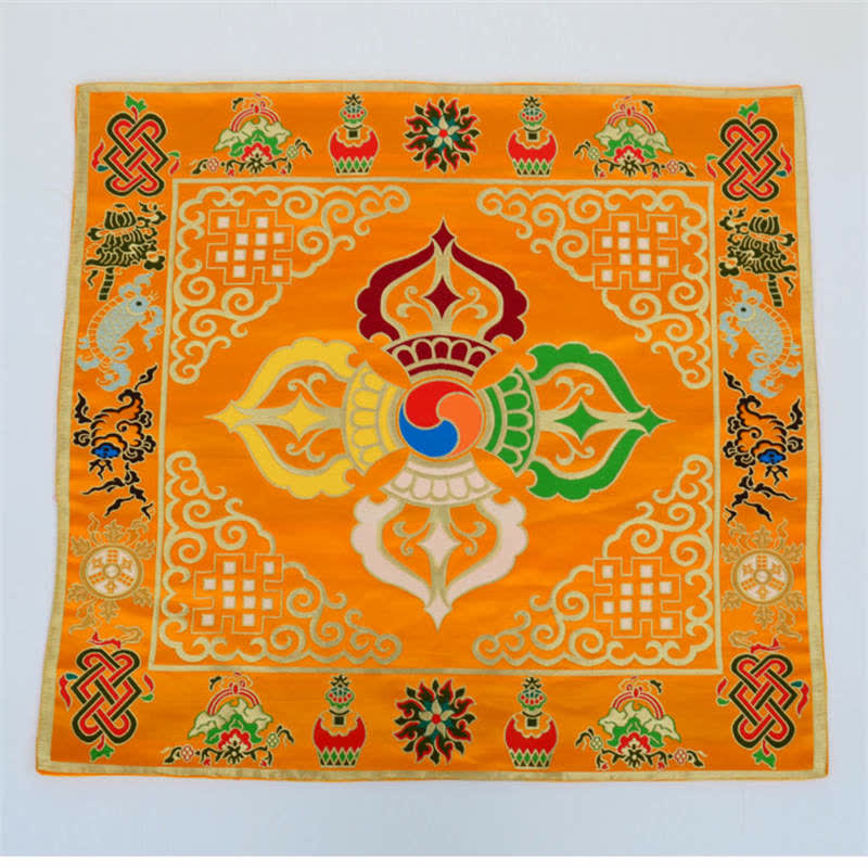 Tapete para altar de oración con nudo sin fin, tapete para meditación curativa, 8 símbolos auspiciosos, camino de mesa